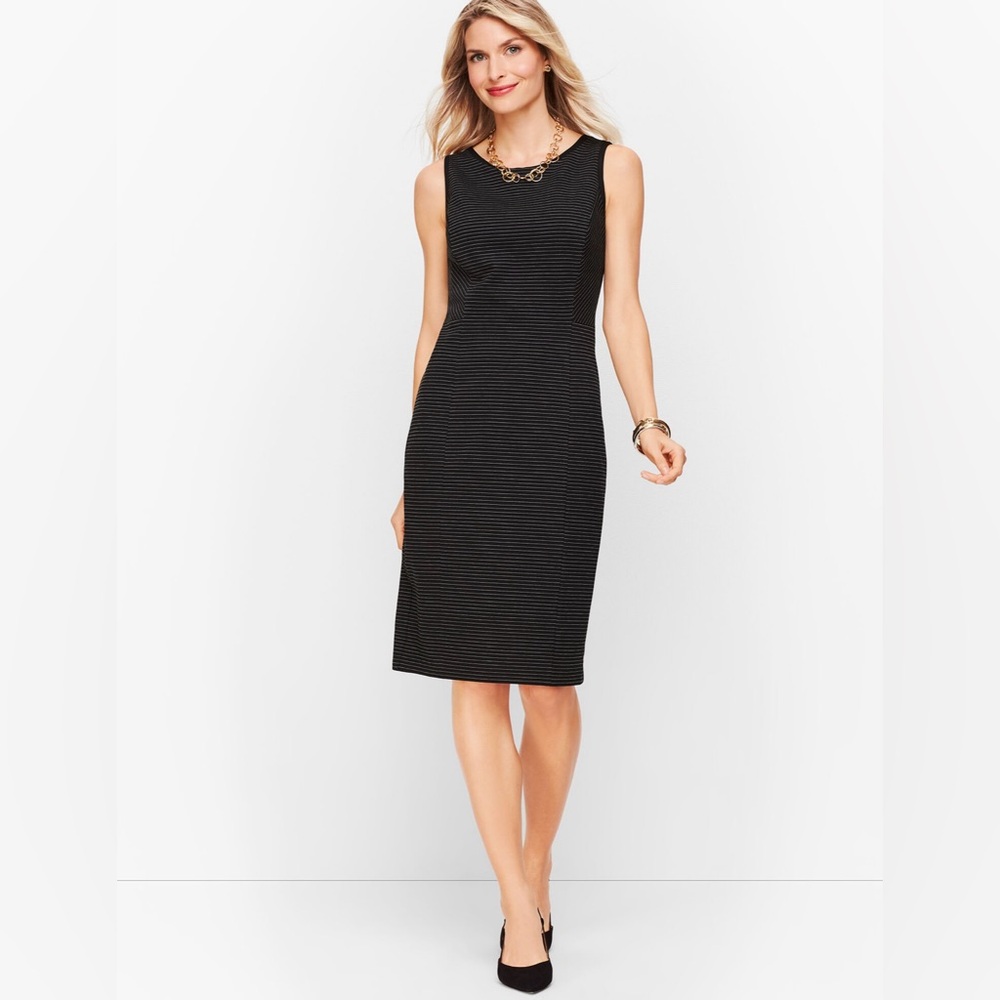 Women’s Talbots Italian Luxe Knit Sheath Black Striped Dress ~ Size 6P